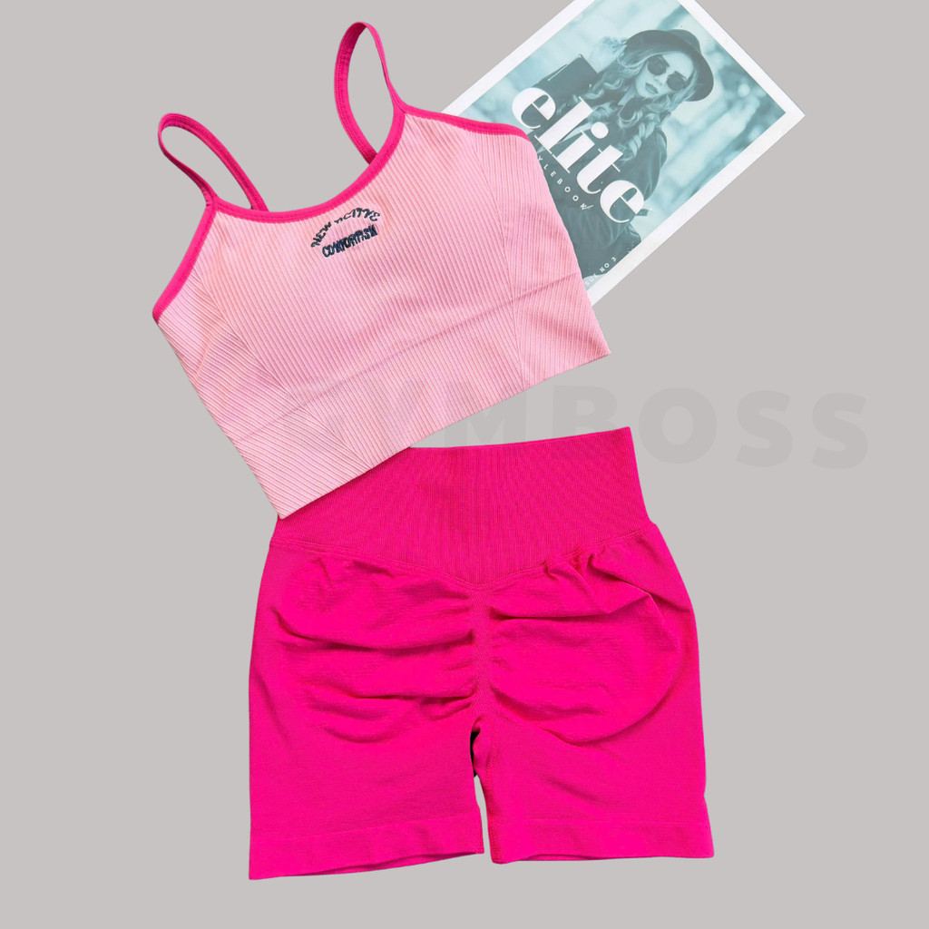 Bộ quần áo tâp gym,yoga,Chất dệt kim 10% elast dày dặn tôn form quần cạp cao + áo lưng kín,mút liền GB264