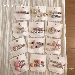 YIFEN Hàn Quốc Ngọt Hồng Pha Lê Tóc Mùa Hè Trán Tóc Gãy BB Bên Nổ Kẹp
