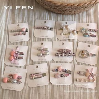 YIFEN Hàn Quốc Ngọt Hồng Pha Lê Tóc Mùa Hè Trán Tóc Gãy BB Bên Nổ Kẹp