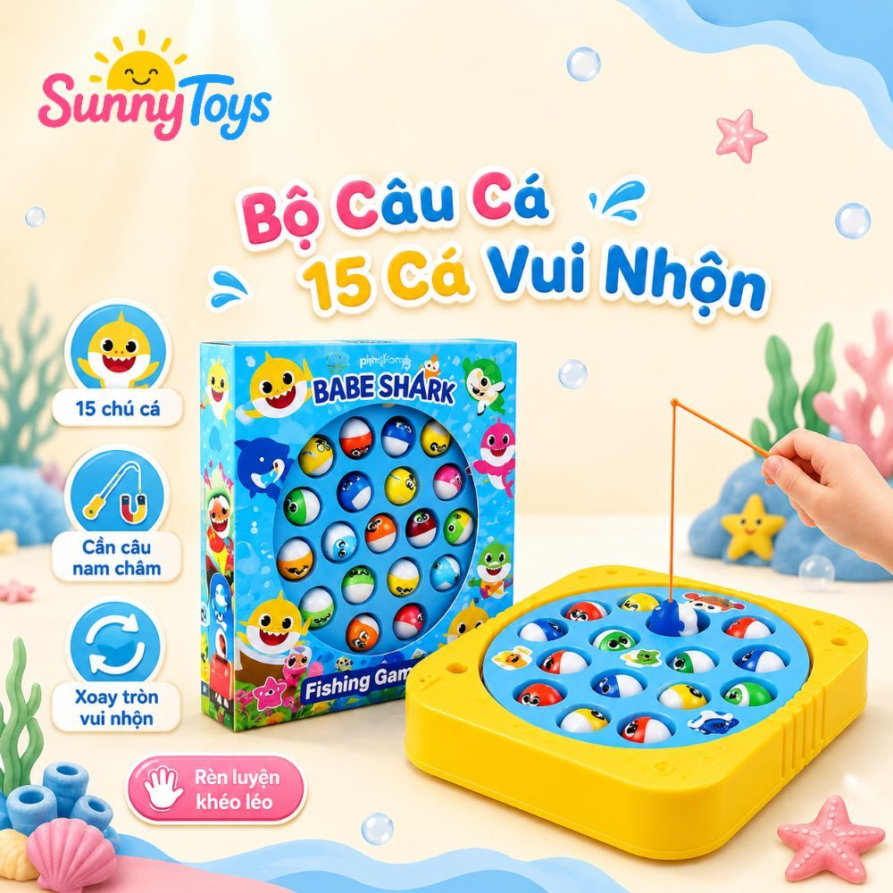 Bàn Câu Cá Xoay Tự Động 15 Con SunnyToys - Mẫu Capybara, Labubu, Baby Shark Cho Bé Nhanh Tay