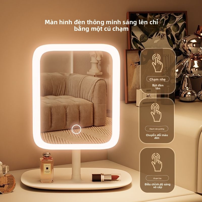Gương trang điểm để bàn có đèn LED - Gương Mini nhỏ gọn phong cách Hàn Quốc cho phòng ngủ học sinh