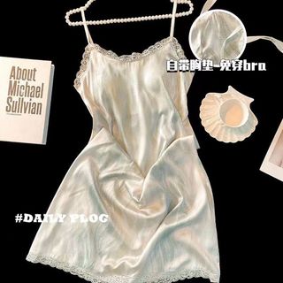 [Pre-Order]-Đầm ngủ nữ mùa hè tay ngắn dễ thương bằng vải lụa băng có đệm ngực, kiểu dáng mới 2026, dáng rộng 1234