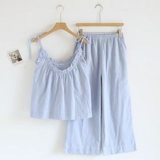[Pre-Order]_0001 -Bộ đồ ngủ phong cách Hàn Quốc, kiểu ins, có đệm ngực, gồm áo hai dây và quần dài, đơn giản và rộng rãi