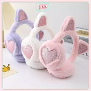 JRP Sang Trọng Mùa Đông Ấm Tai Bịt Tai Lấp Lánh Mèo Làm Ấm Tai Trái Tim Lông Treo Tai Dành Cho Nữ Cô Gái Earflap Bảo Vệ Lạnh Bịt Tai JRP
