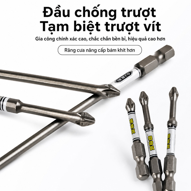 Bộ Mũi Vít Chống Trượt PH2 D2 - Chất Thép Hợp Kim Cứng, Từ Tính Mạnh, Bền Bỉ Cho Mọi Công Việc Khoan & Bắt Vít