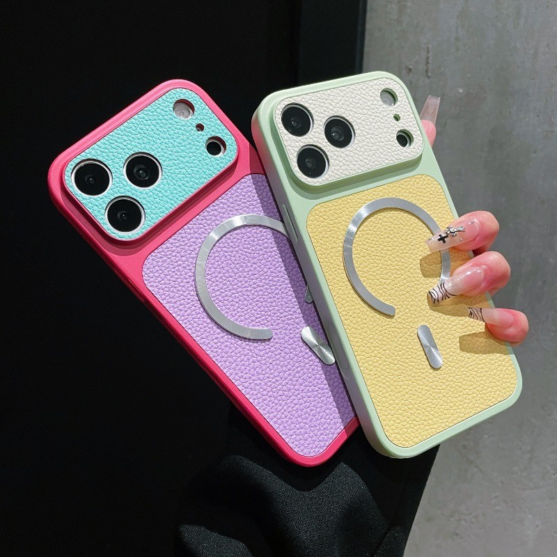 Ốp điện thoại từ tính bằng da họa tiết vải thiều sang trọng tức thì 17 Thích hợp cho iPhone 17 16 15 14 13 12 11 PRO MAX Ốp lưng