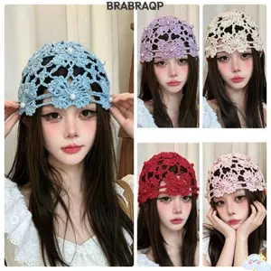 Mũ beanie chui đầu BRAAA, Mũ beanie dệt kim mỏng móc tay, Mũ nồi thoáng khí thời trang rỗng dành cho nữ