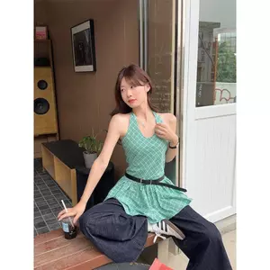 Áo sơ mi kẻ sọc xanh Pháp Dây yếm nữ mùa hè ngọt ngào cay thiết kế bên bờ biển Niche Áo ngoài