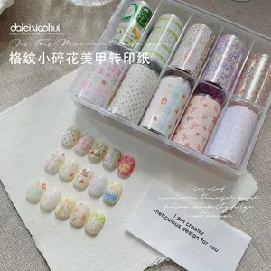 Ooolala Móng Tay Chuyển Giấy Phong Cách Hoạt Hình Dễ Thương Kẻ Sọc Nhỏ In Hoa Miếng Dán Móng Tay Đeo Được Trang Trí Móng Tay