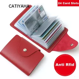 Túi đựng thẻ CATIYAHA, 24 khe cắm Túi màu trơn, Hộp đựng thẻ da đơn giản Hộp đựng thẻ ID tín dụng PU