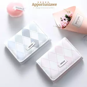 Ví đựng thẻ IAPPORTUNIA, có túi đựng thẻ màu xanh hoa văn ca rô, phong cách Hàn Quốc PU đa chức năng Hộp đựng thẻ tín dụng đơn giản dành cho nữ