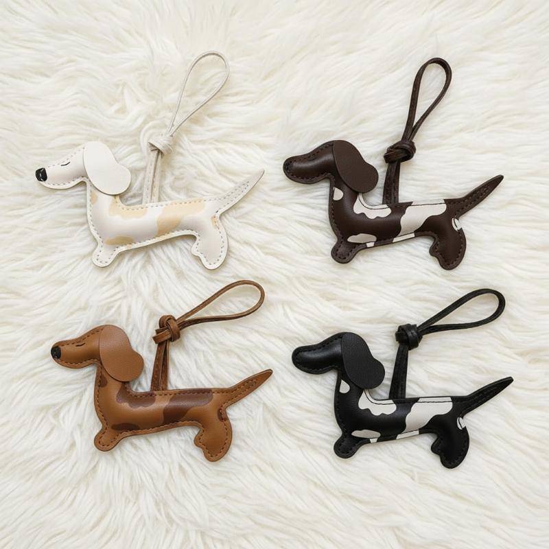 CANAMEK Dachshund Chó Móc Khóa Dễ Thương Mặt Dây Chuyền Chó Con PU Da Chìa Khóa Phụ Kiện Túi Động Vật Quyến Rũ Chìa Khóa Trang Trí CSF