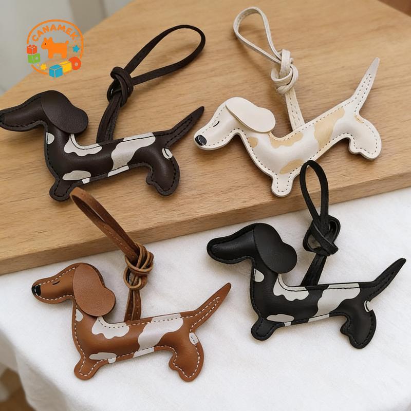CANAMEK Dachshund Chó Móc Khóa Dễ Thương Mặt Dây Chuyền Chó Con PU Da Chìa Khóa Phụ Kiện Túi Động Vật Quyến Rũ Chìa Khóa Trang Trí CSF