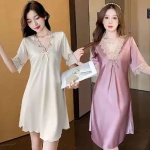 Váy ngủ nữ có đệm ngực Mùa hè Ice Silk Loungewear Đầm thời trang mỏng tay ngắn dáng rộng Size lớn Váy ngủ nữ