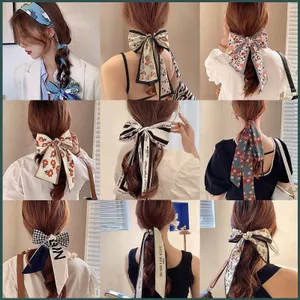 YT4 Houndstooth Checkered Khăn Băng Đô Quấn Tóc Vintage Ruy Băng Dài Đầu Nơ Tóc Trang Trí Quà Tặng Sinh Nhật