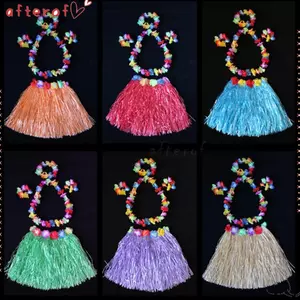 AFTEROF 5 Cái / bộ Váy Hawaii Lạ Mắt, Váy Hula Phong Cách Hawaii Thể Hiện Váy Cỏ, Bộ Trang Phục Bằng Sợi Nhựa Trang Trí Tiệc 40CM Váy Hula Hawaii Nữ