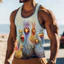 Bird 3D Tank Top Nam, Áo Vest mùa hè động vật trừu tượng ngộ nghĩnh, Áo thun thể thao đường phố cổ tròn mềm mại thoáng khí