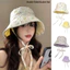 Mũ chống nắng mùa hè YUJINI, Mũ xô chống nắng hai mặt, Thời trang in hoa Retro Văn học buộc dây Mũ ngư dân du lịch ngoài trời