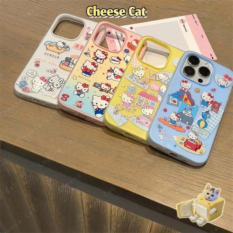 Ốp điện thoại silicon hình Kitty màu kẹo ngọt cho iPhone 15 14 13 12 11 16 17 Pro Max XR Xs Max 7 Plus