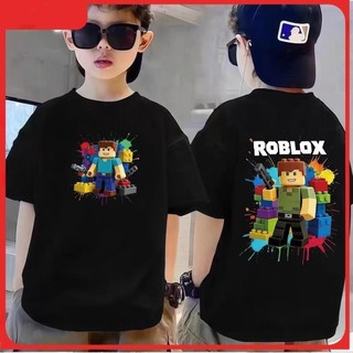 2026 năm mới Áo thun trai và cô gái tay ngắn cotton thoáng khí in hình ROBLOX Mát mẻ Phù hợp cho trẻ em năm mới