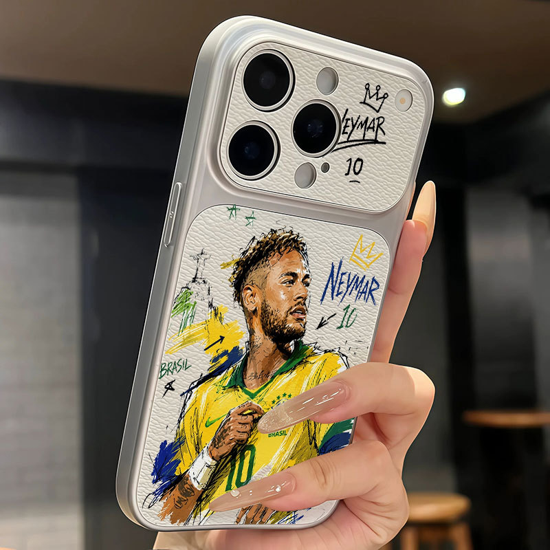 Ốp lưng iPhone Họa tiết da mạ phong cách Brazil Số 10 Neymar iPhone 17 16 15 14 13 12 11 Pro Max Plus Max