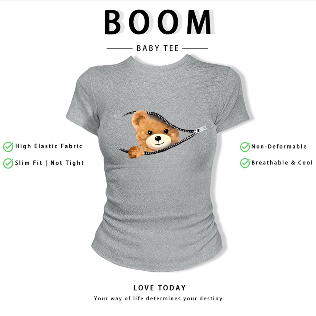 BOOM Áo Baby Tee Nữ Cotton Ôm Body-Áo Thun Ngắn Tay Y2K In Hình PhongCách Mùa Hè, Cổ Tròn Hàng Đầucách hàn quốc phong409