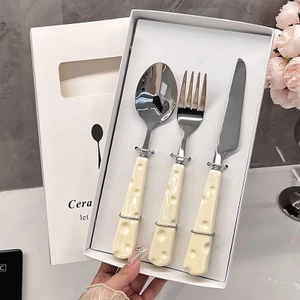 Bộ dao kéo bằng thép không gỉ Phong cách Hàn Quốc Sáng tạo Bộ đồ ăn bằng thép không gỉ cầm tay dễ thương