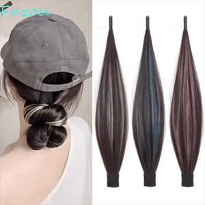 Phần mở rộng tóc tự quấn FUZOU, Bộ tóc thẳng dài 12 inch tổng hợp, Phụ kiện tóc Lông tơ Điểm nổi bật Quấn linh hoạt xung quanh đầu Bun hoa Tóc giả sử dụng hàng ngày