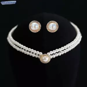 Bluelover 3 Thời Trang Hai Lớp Ngọc Trai Mặt Dây Chuyền Nelace Bông Tai Bộ Trang Sức Nữ Tiệc Cưới Trang Sức Phụ Kiện Quà Tặng Mới