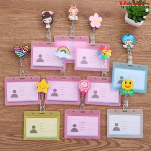 VVDZA ID Huy Hiệu Chủ Thẻ Tên Hoạt Hình Kẹp Kim Loại Có Thể Thu Vào Thẻ Làm Việc Kinh Doanh