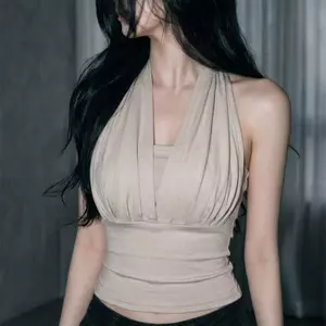 Phiên bản Hàn Quốc Mùa hè Phong cách mới Thiết kế khí chất Cảm giác giả hai mảnh Áo Vest cổ dây xếp ly mỏng vừa vặn dành cho nữ Áo không tay
