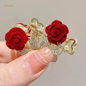 PNPIA- Hoa Hồng Đỏ Đẹp Móng Vuốt Tóc Nhỏ Hoa Hồng Xinh Đẹp Kim Loại Mini Trang Trí Tạo Kiểu Tóc Kẹp Nữ Bé Gái Phụ Kiện Tóc