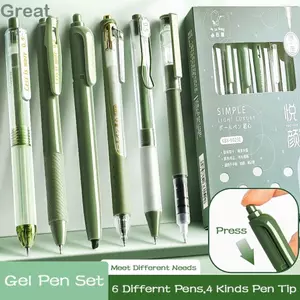 GREAT 6 Cái / bộ Bút Gel, Bộ Văn Phòng Phẩm Bút Bi Tay Cầm Cảm Ứng Mềm, Di Động Nhanh Khô 0.5 Mm Mực Đen Bút Ký Đồ Dùng Văn Phòng Trường Học