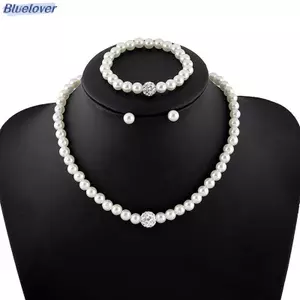 Bluelover Thời Trang Ngọc Trai Bộ Trang Sức Sang Trọng Bóng Ngọc Trai Nelace Bông Tai Bộ Vòng Tay Mới
