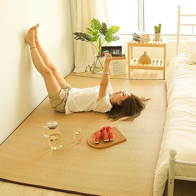 Thảm trải sàn Làm bằng tre tự nhiên thảm trải sàn phòng khách 100x180cmĐẾN180cmx200cm chiếu mây tatami mùa hè dày chống trượt thoáng mát thảm lau chân thảm trải sàn phòng ngủ