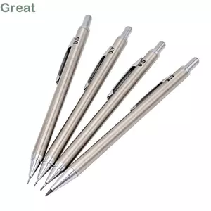 Bút chì cơ học TUYỆT VỜI, Bút chì soạn thảo kim loại đầy đủ 0,3 / 0,5 / 0,7 / 0,9 / 2.0mm, Bộ tẩy tích hợp đơn giản 2B Vẽ bút chì nghệ thuật phác thảo vẽ