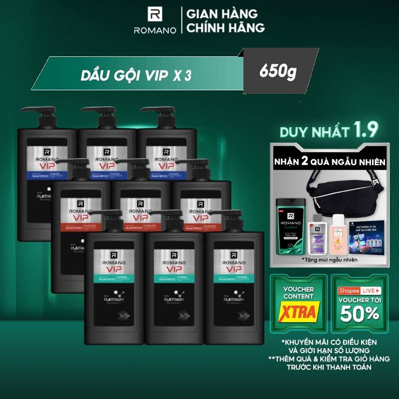 Combo 3 Dầu gội nam cao cấp Romano VIP Passion / Vision / Impress ...