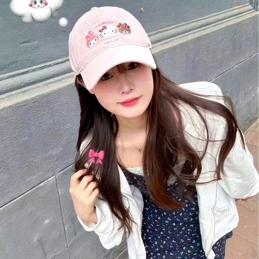 Mũ bóng chày phong cách Hàn Quốc họa tiết mèo Kitty chống nắng, phù hợp dùng ngoài trời