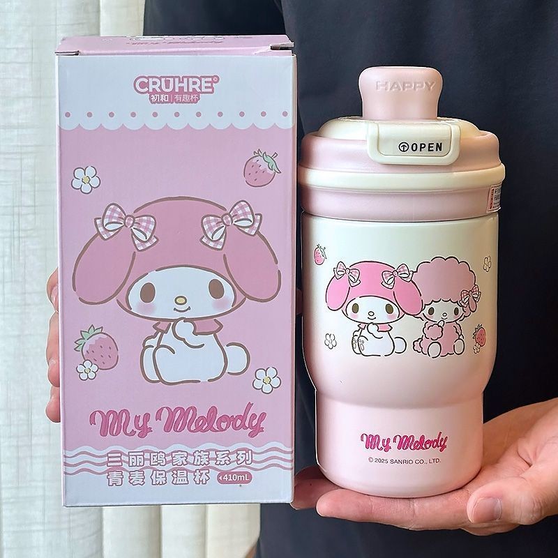 410ml Kawaii Sanrios Thermos Cup Hello Kitty Kuromi Cinnamoroll Chai uống nước ống hút dung tích lớn