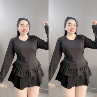 Áo Thun Bigsize Nữ Dáng Ôm Body Tay Dài Vạt Bèo Xòe Thanh Lịch Cho Chubby 55-92kg A298