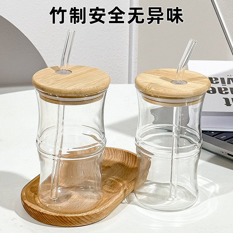 Sáng Tạo Phong Cách Trung Hoa Tre Hình Đặc Biệt Cao Borosilicate Thủy Tinh Chịu Nhiệt Matcha Sữa Trà Sữa Latte Mỹ Cà Phê GOSN