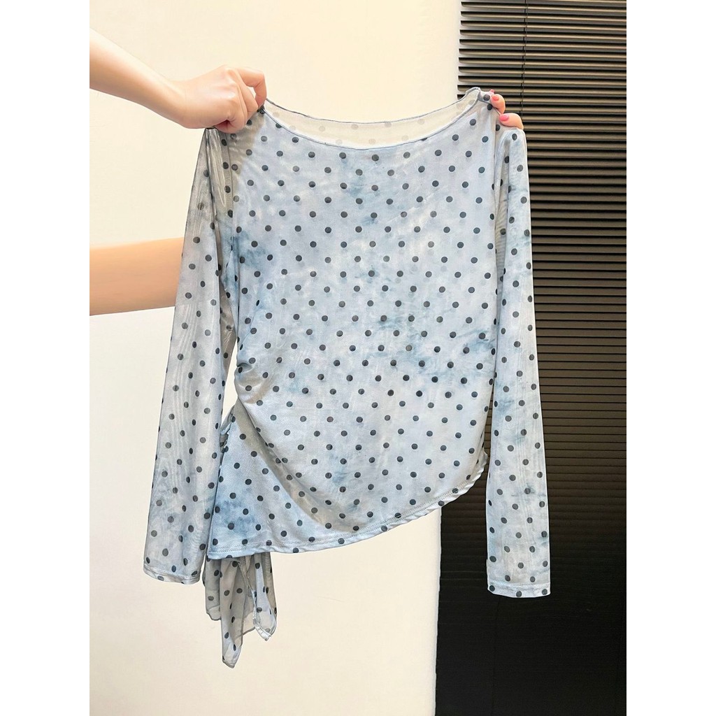 Milyfashion Quần Áo Nữ Chấm Bi, Tay Gạc Đầu Thu, Phong Cách Thời Trang Hàng Ngày