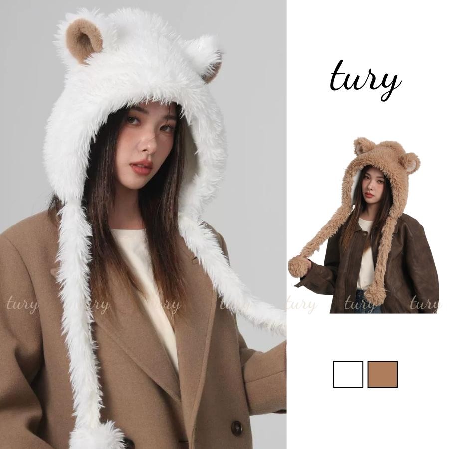 Nón Len Giữ Ấm Unisex Nam Nữ - Tury - Mũ len phối tai gấu dày - NL036
