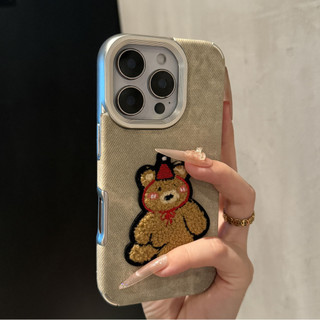 Hoạt Hình Dễ Thương Sang Trọng Chó Con Gấu Denim Vải Mạ Bạc Ống Kính Ốp Lưng Điện Thoại iPhone 17Promax 17Pro 16Promax 12 13 14 15 Pro Max 11 Chống Sốc Nữ Điện Thoại Di Động