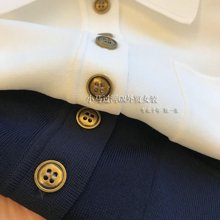 Áo thun dệt kim cổ polo mỏng kiểu Pháp Áo thun ngắn tay nữ