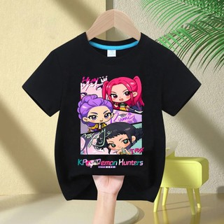 Phong Cách Kpop Demon Hunters Áo Thun Trẻ Em Cổ Tròn Hoạt Hình Đồ Họa Top Trang Phục Tay Ngắn