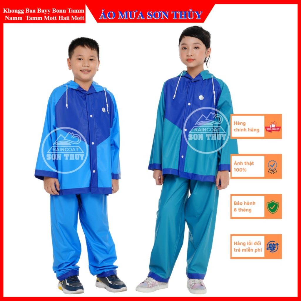 Áo mưa bộ trẻ em Sơn Thủy THƯỜNG, bộ áo mưa cho bé bằng nhựa PVC siêu bền, an toàn tuyệt đối aomuasonthuyhn