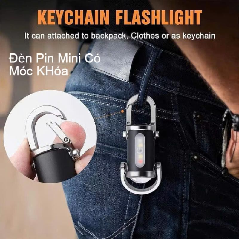 Đèn Pin Móc Khóa Mini Siêu Sáng, 7 Chế Độ Sáng, Sạc Lại Siêu Tiên Lợi - Dụng Cụ Trang Trí Móc Khóa ahog