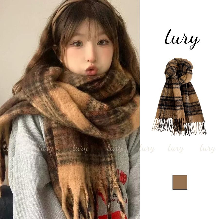 Khăn Quàng Cổ Len Unisex Nam Nữ - Tury - Khăn Len Choàng Cổ Kẻ Sọc Phối tua rua - LN089
