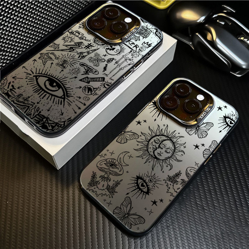 Dành Cho iPhone 11 16 15 Pro 17 Max 16e 14 11 12 13 15 Pro XR XS Max X 7 8 Plus SE2022 Phác Thảo Graffiti Mắt Mặt Trời IMD Matte Cứng Chống Sốc